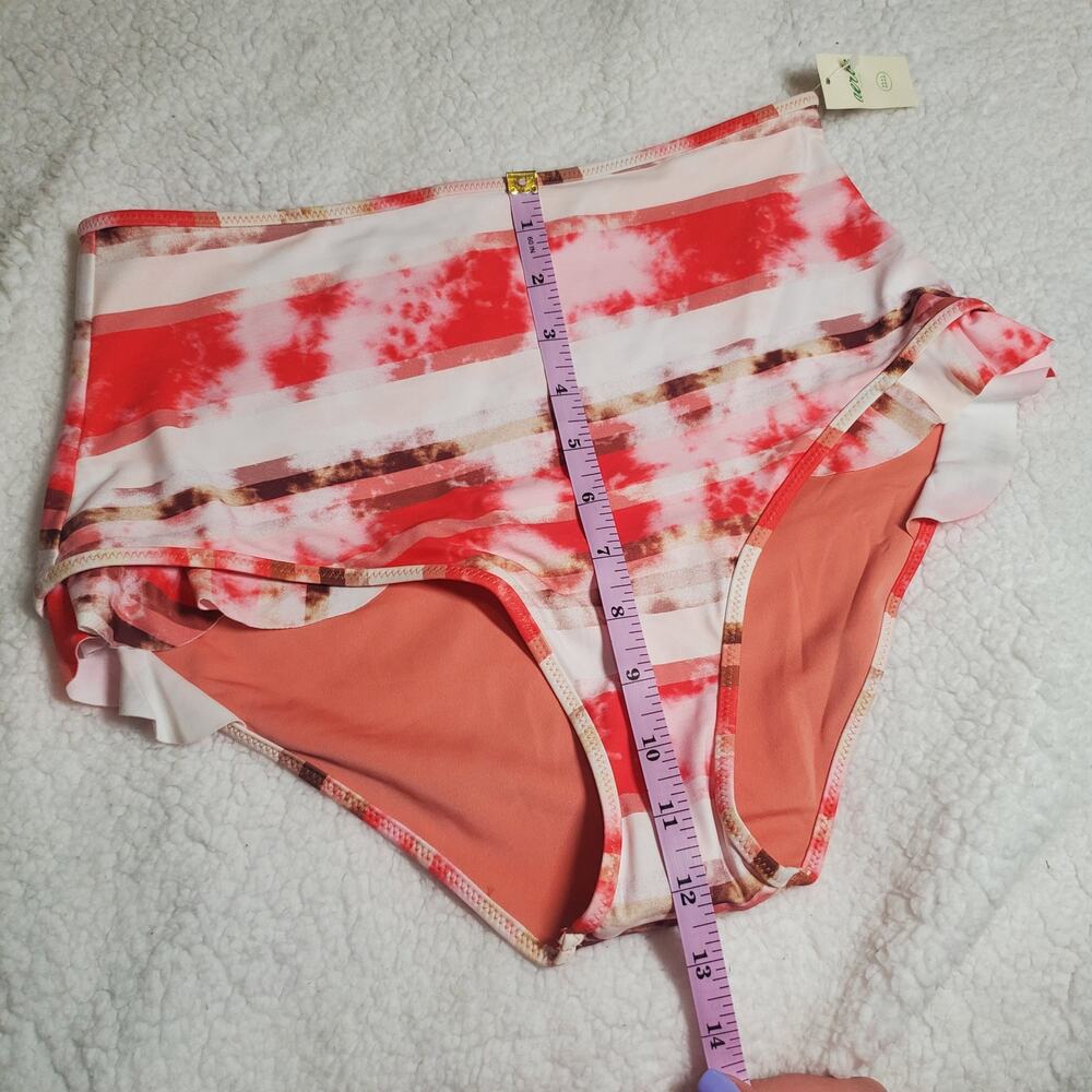 Aerie High Waisted Full Coverage Ruffle Tie Dye Pink Bikini Swim Bottoms NWT M - Picture 12 of 13